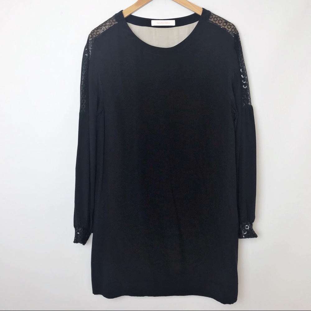 SEE BY CHLOE | Silk Sequin Mesh Sleeve Dress 42